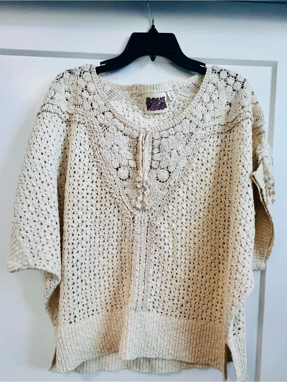 Anthropologie Rose Neutra Crochet Pullover Sweater Cream Ivory Boho M